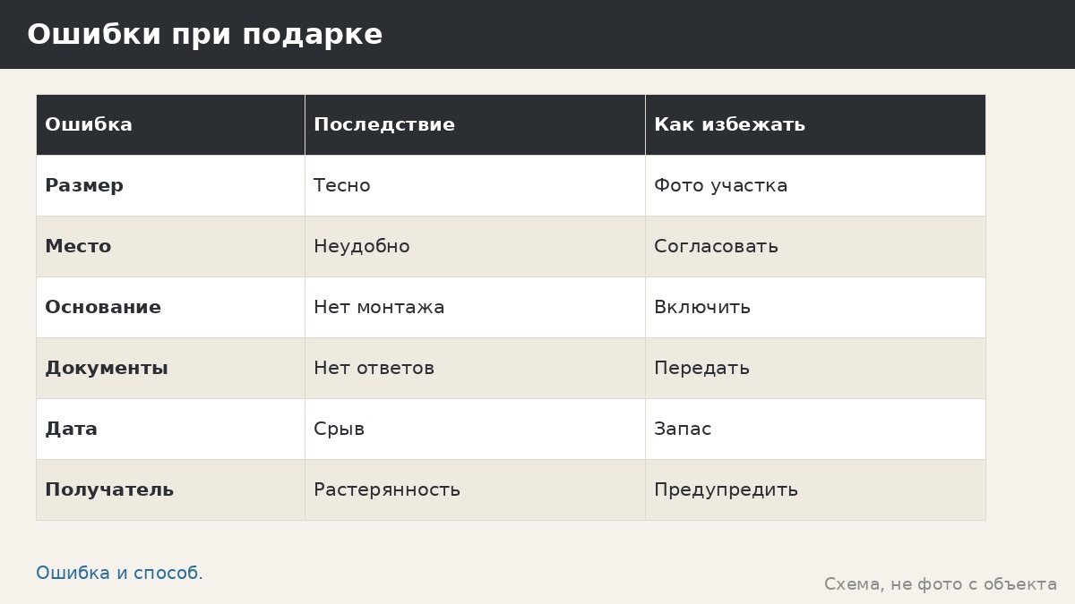 Беседка в подарок: как избежать ошибок с размером, местом и датой