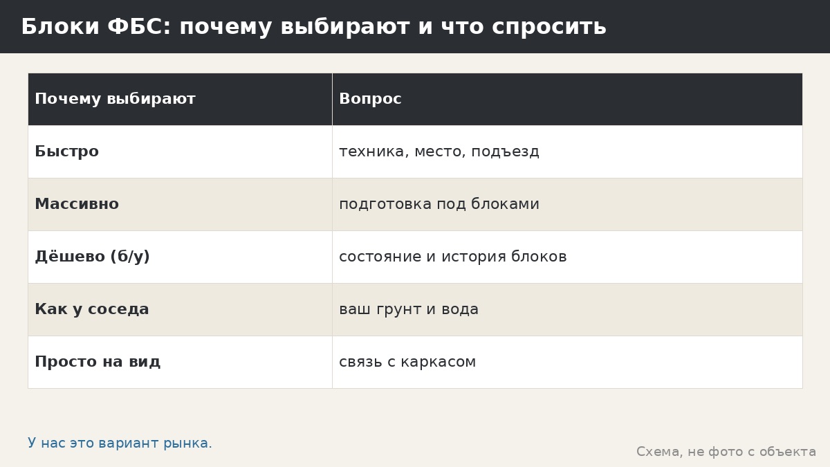 Фундамент из блоков ФБС под беседку: вариант рынка и почему мы его не заявляем