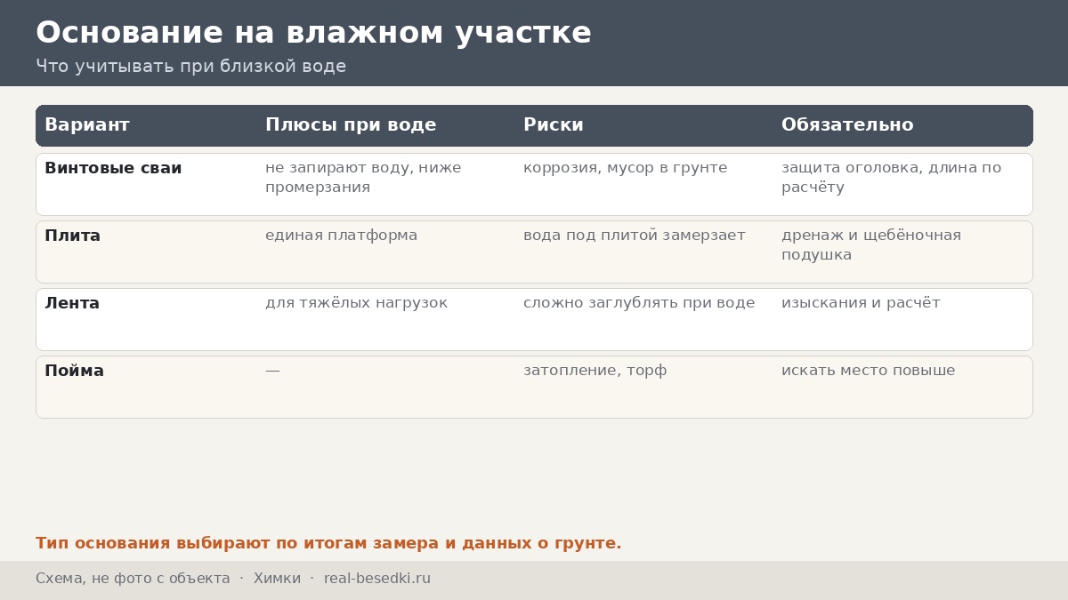Сравнение оснований для влажного участка, схема