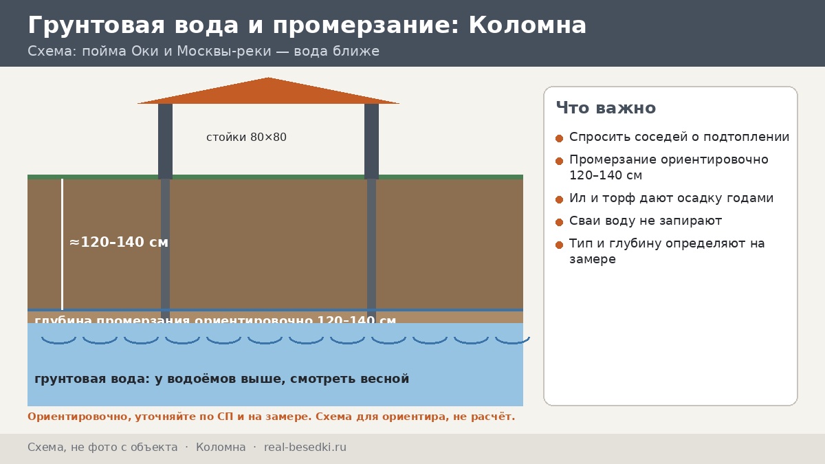 Под беседку в Коломне: сваи, плита или лента на пойме и на возвышенности