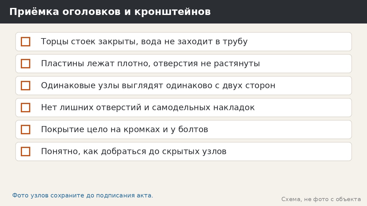 Приёмка оголовков и кронштейнов
