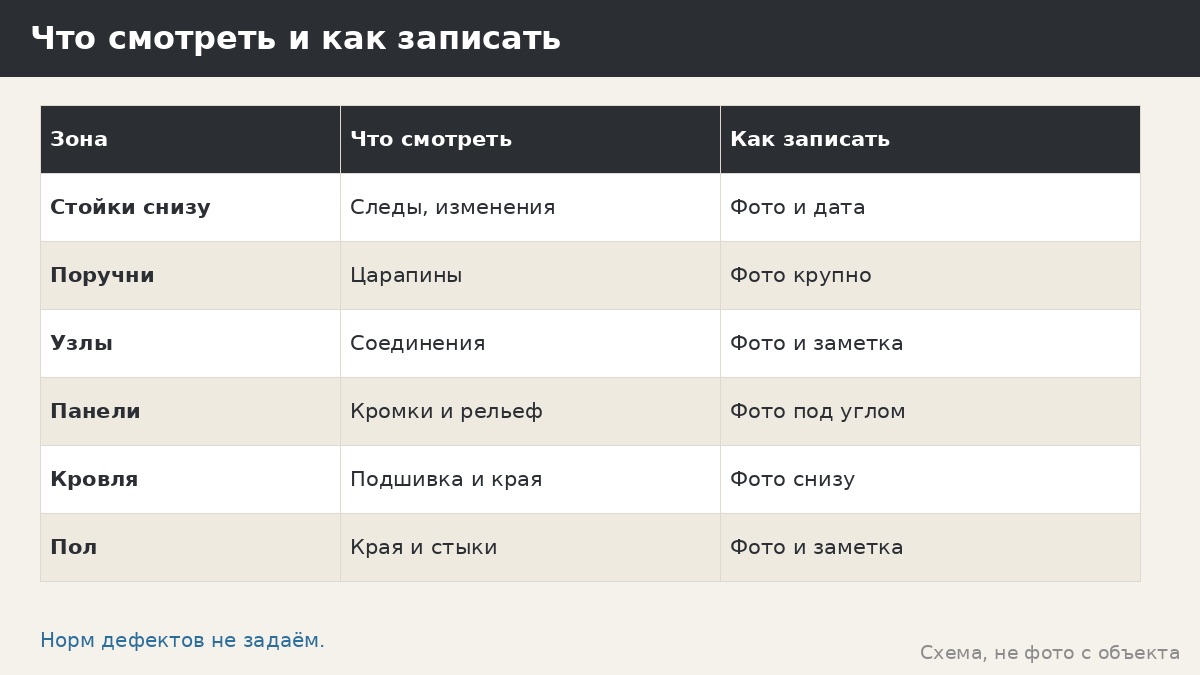 Чек-лист оценки покрытия беседки: что смотреть и что записывать